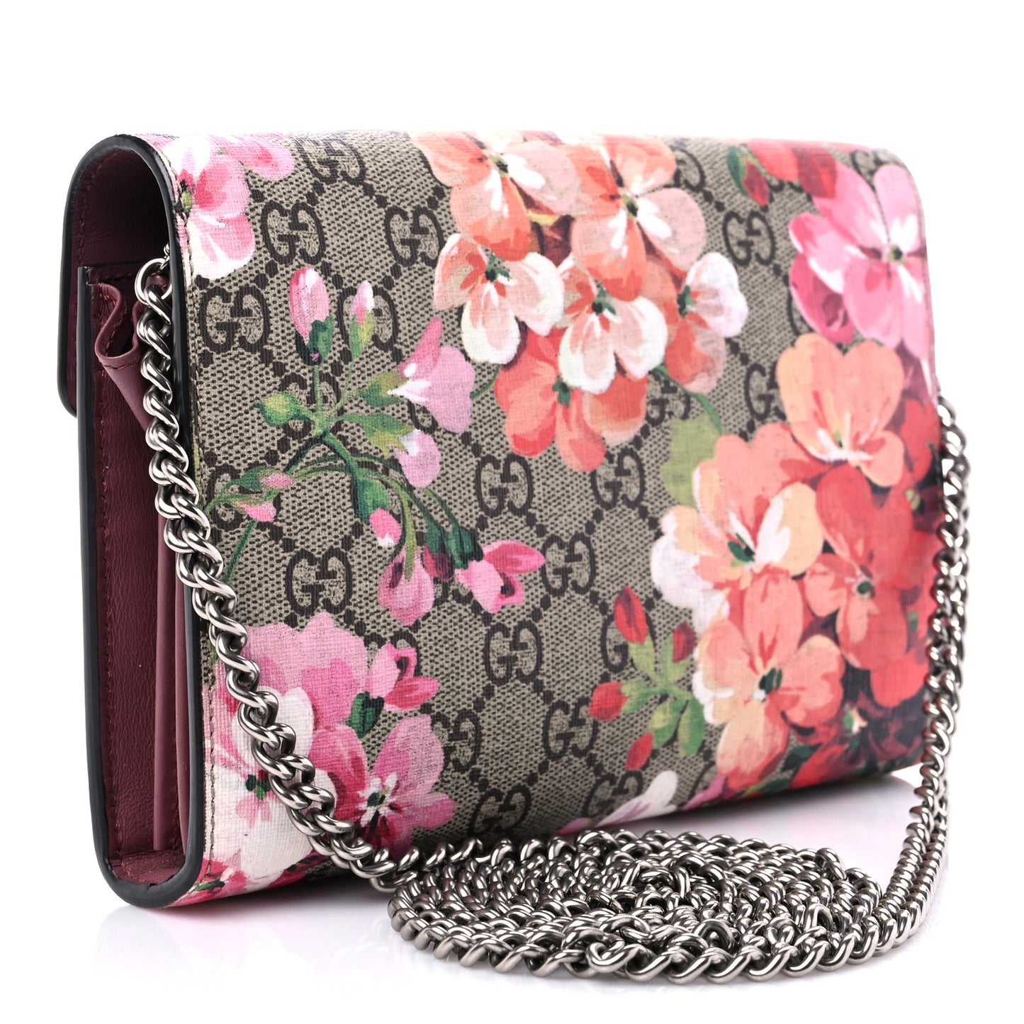 GG Supreme Monogram Blooms Mini Dionysus Chain Wallet Beige Multicolor Dry Rose