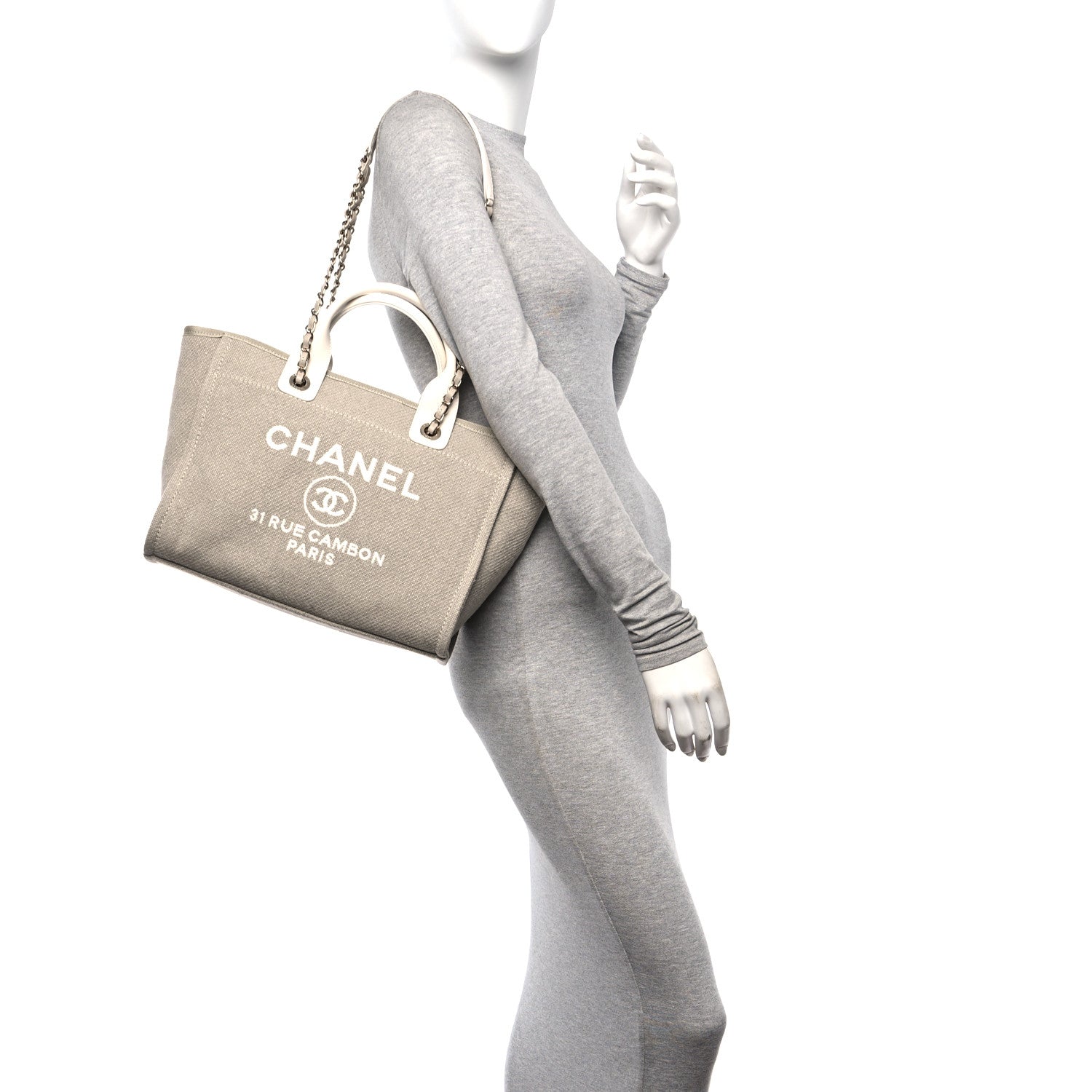 Chanel Mixed Fibers Calfskin Small Deauville Tote Beige White 2 of 13