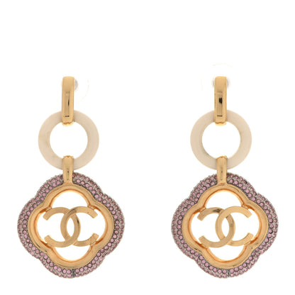 Chanel Resin Crystal CC Drop Earrings Gold Pink White 1 of 4