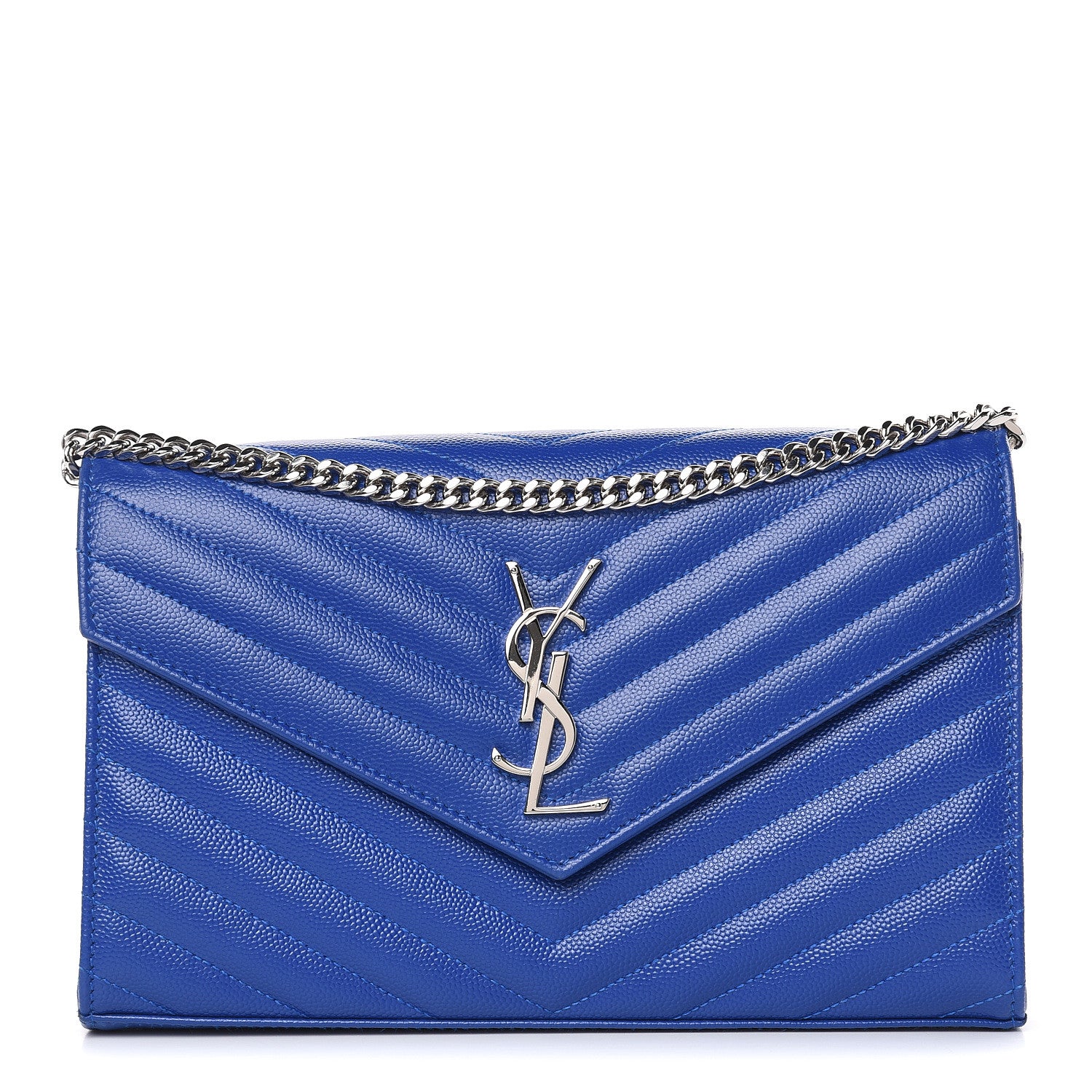 Saint Laurent Grain De Poudre Matelasse Chevron Monogram Chain Wallet Blue Majorelle 1 of 10