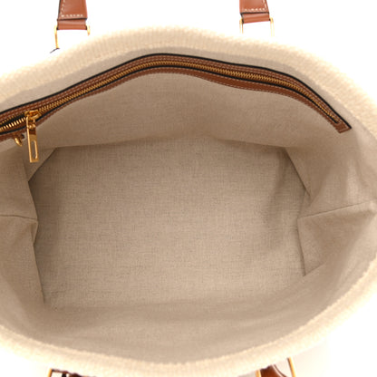 Celine Plein Soleil Textile Calfskin Horizontal Cabas Natural Tan Black 5 of 11