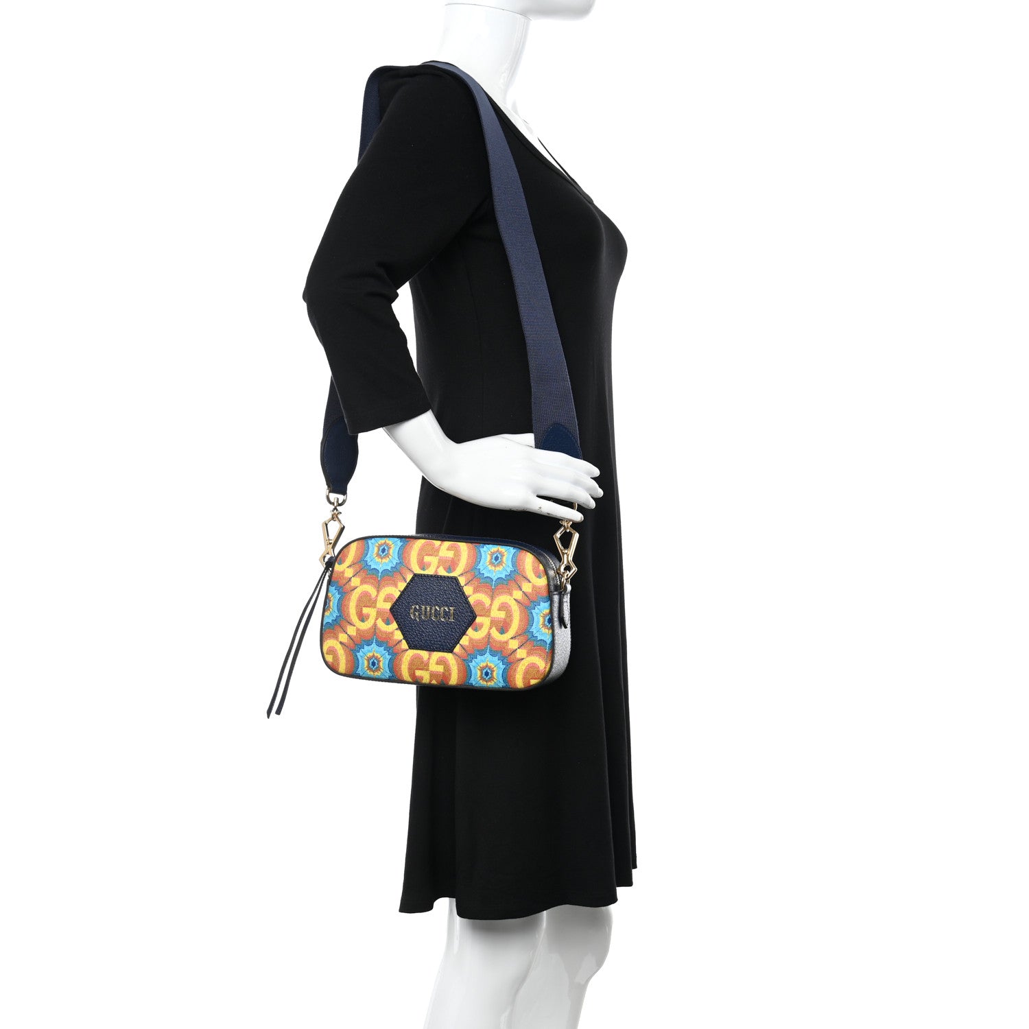Gucci GG Supreme Kaleidoscope Calfskin Script Logo Gucci 100 Camera Bag Blue Orange Multicolor Blue Agata 2 of 9