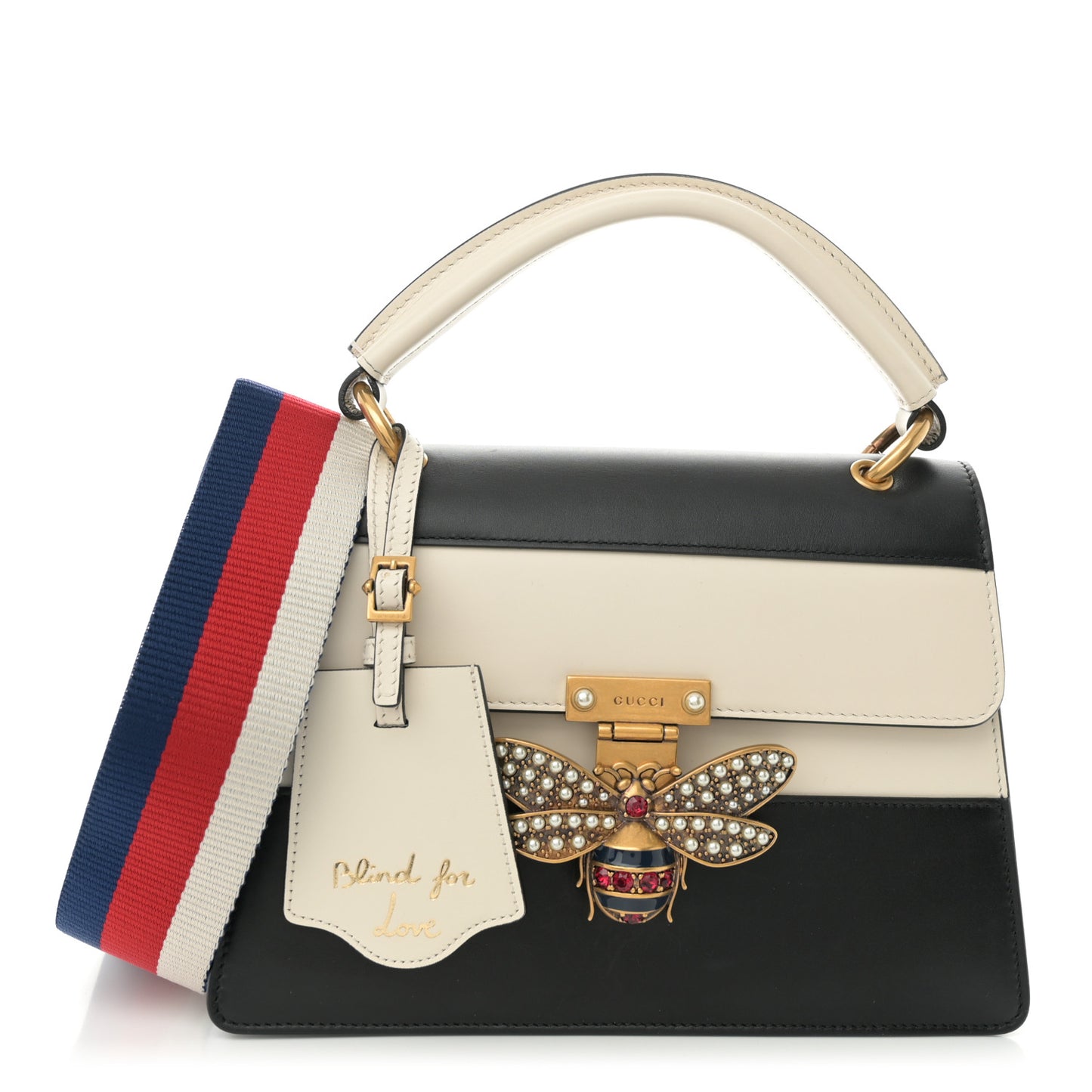Calfskin Sylvie Web Small Queen Margaret Top Handle Bag Black White