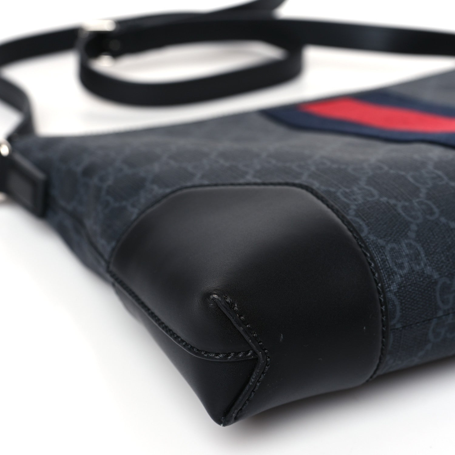 Gucci Soft GG Supreme Monogram Appia Calfskin Web East West Messenger Bag Black Grey 8 of 9