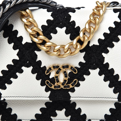 Chanel Calfskin Crochet Chanel 19 Wallet On Chain WOC White Black 11 of 12