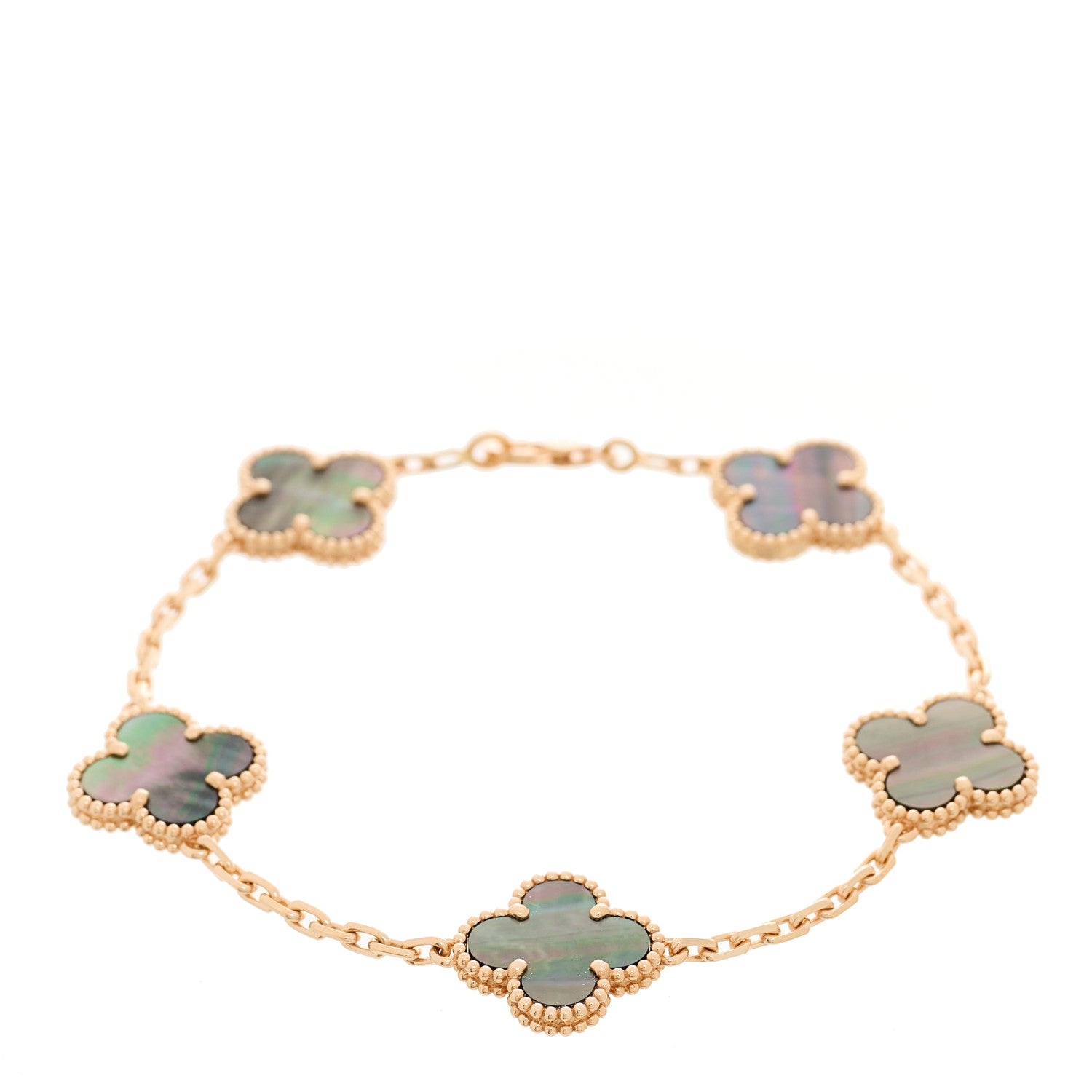 Van Cleef & Arpels 18K Rose Gold Grey Mother of Pearl 5 Motifs Vintage Alhambra Bracelet 1 of 5