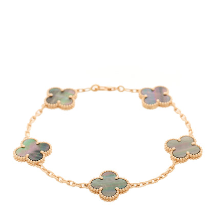 Van Cleef & Arpels 18K Rose Gold Grey Mother of Pearl 5 Motifs Vintage Alhambra Bracelet 1 of 5