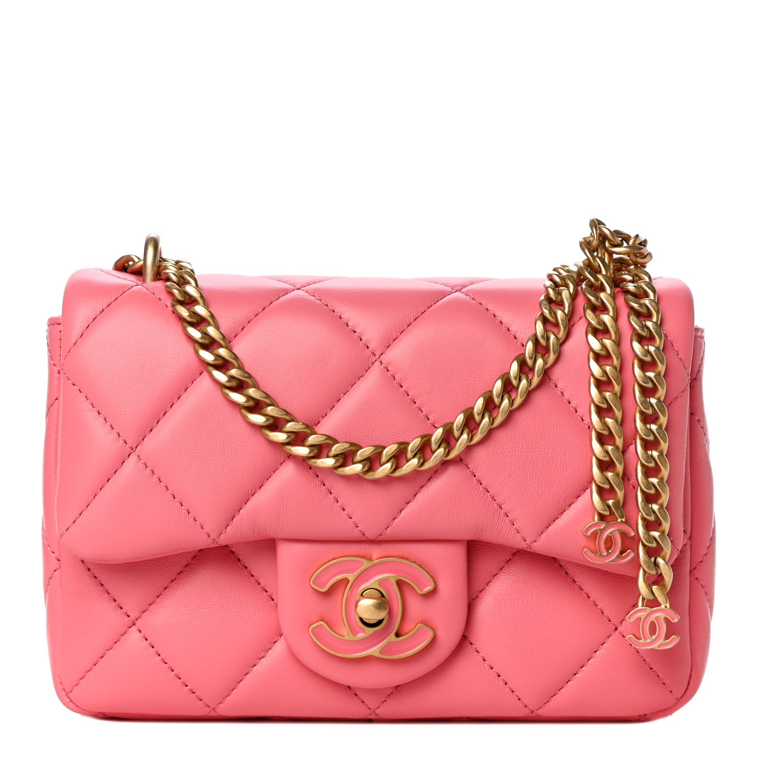 Chanel Lambskin Enamel Quilted Pending CC Mini Square Flap Pink 1 of 10