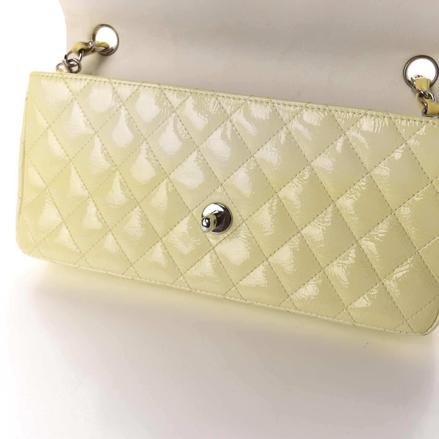 Chanel Distressed Patent Calfskin Quilted East West Flap Clutch Ivory 10 of 11