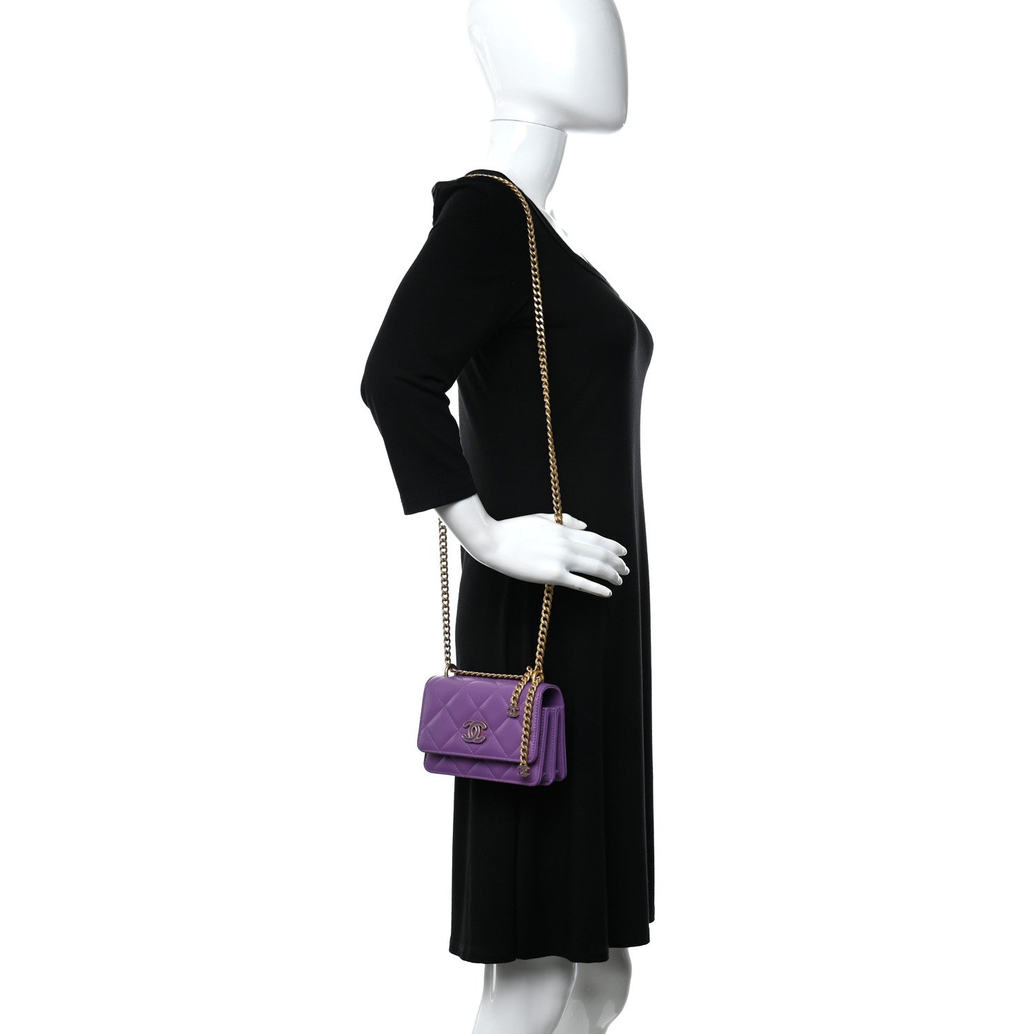 Chanel Lambskin Enamel Quilted Pending CC Clutch With Chain Purple 2 of 9