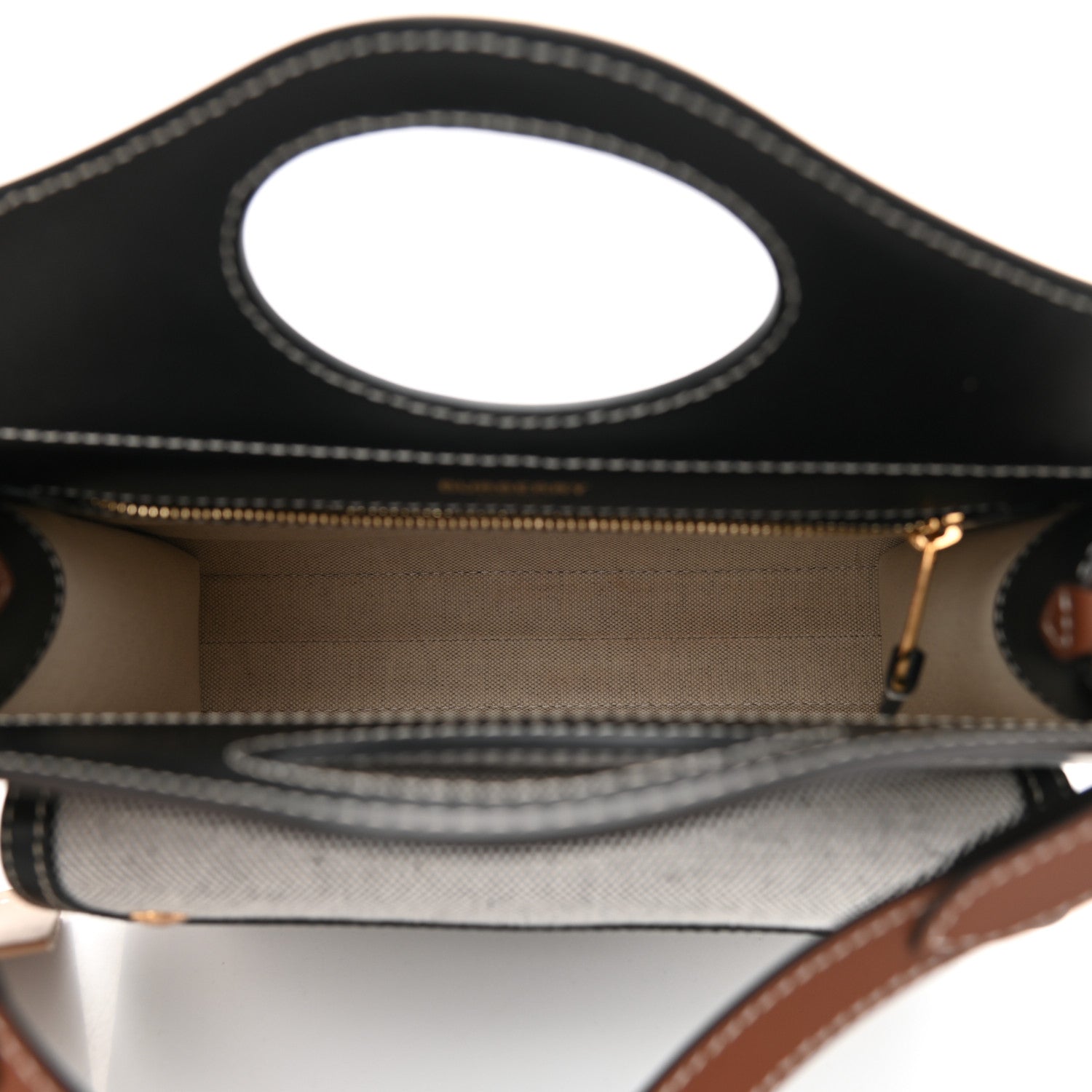 Burberry Smooth Calfskin Canvas Two Tone Mini Pocket Bag Black Tan 5 of 9