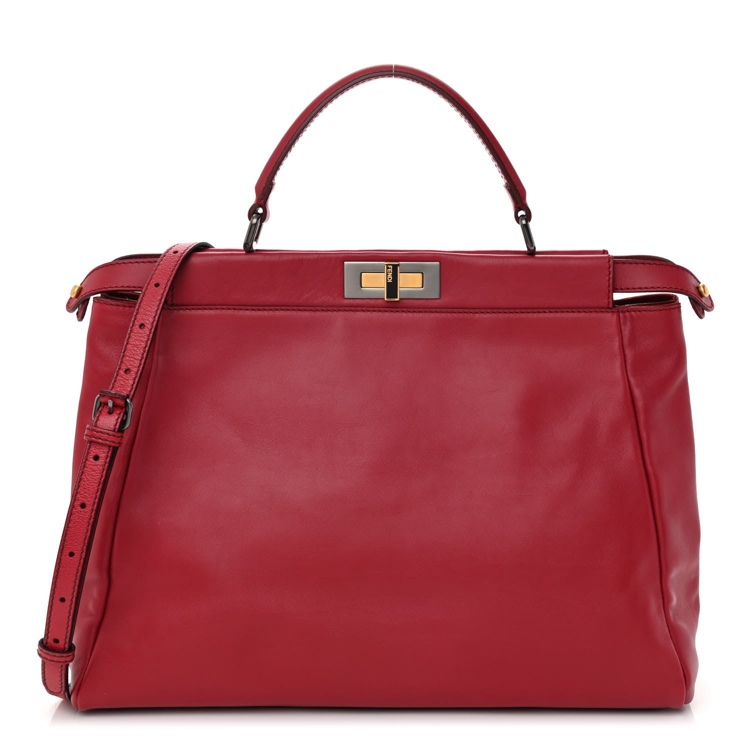 Fendi Vitello Suede Large Peekaboo Iconic Satchel Rubino Peonia 1 of 11