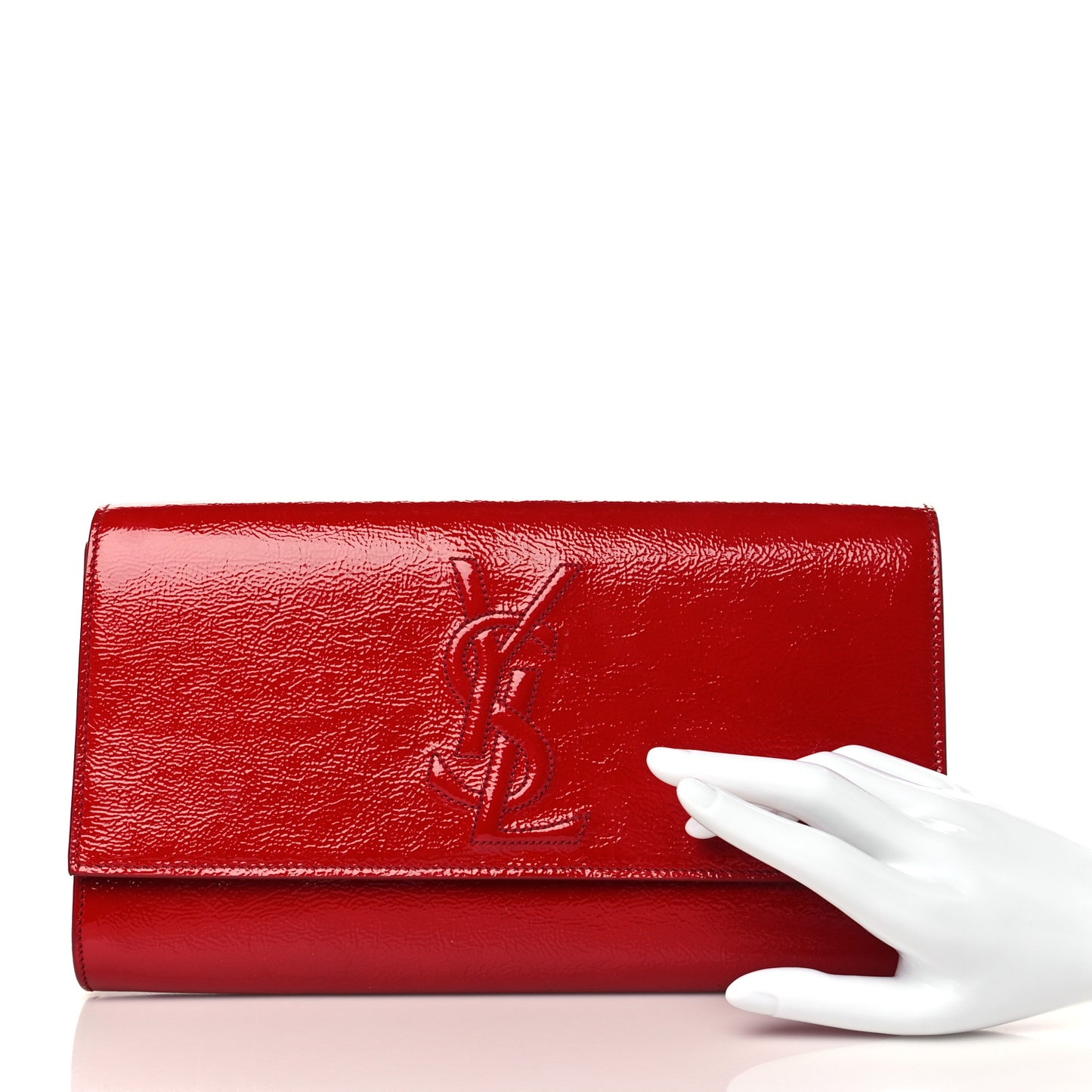 Textured Patent Calfskin Large Belle De Jour Clutch Red