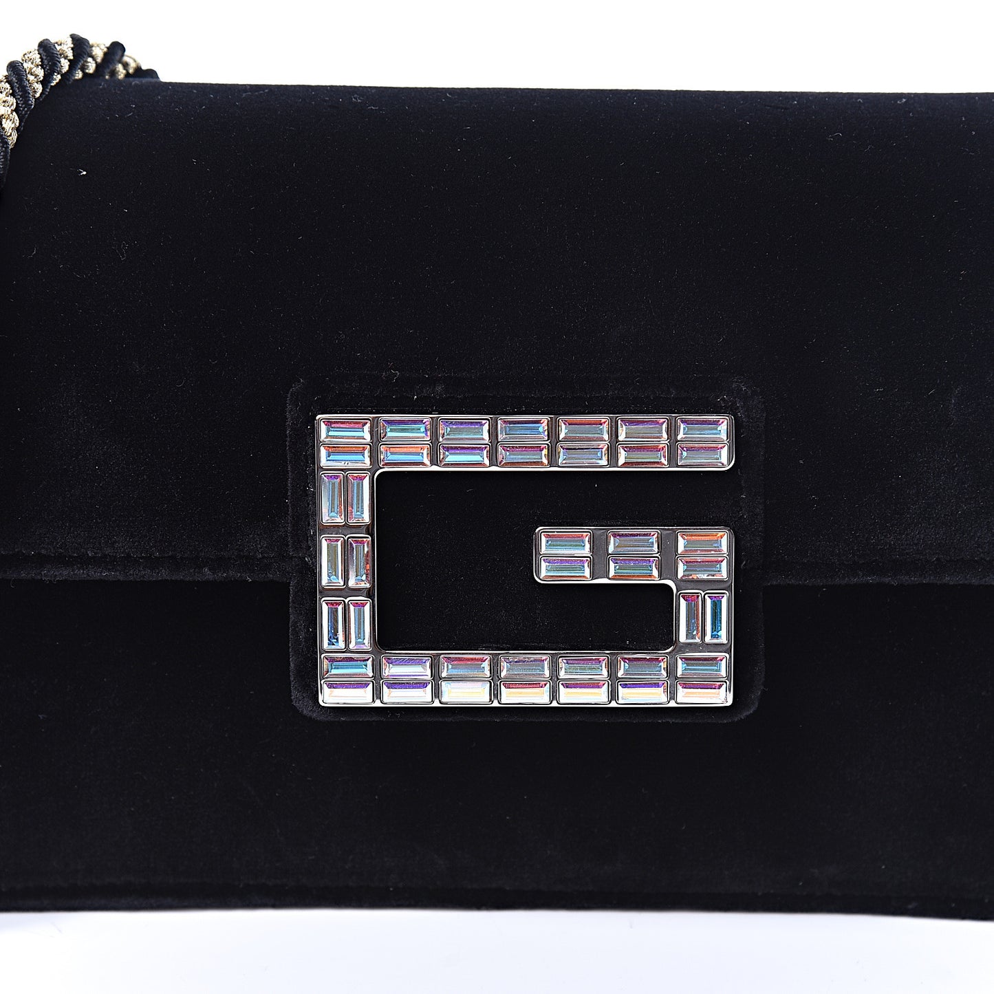 Velvet Crystal Square G Shoulder Bag Black