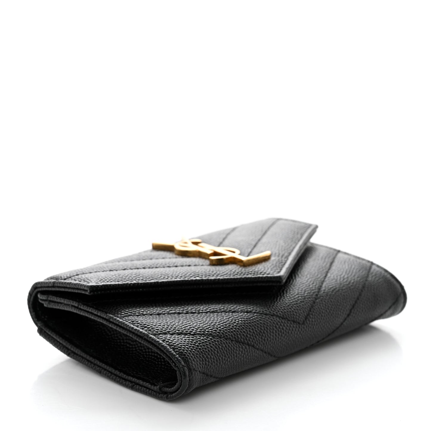 Grain De Poudre Matelasse Chevron Small Monogram Envelope Wallet Black