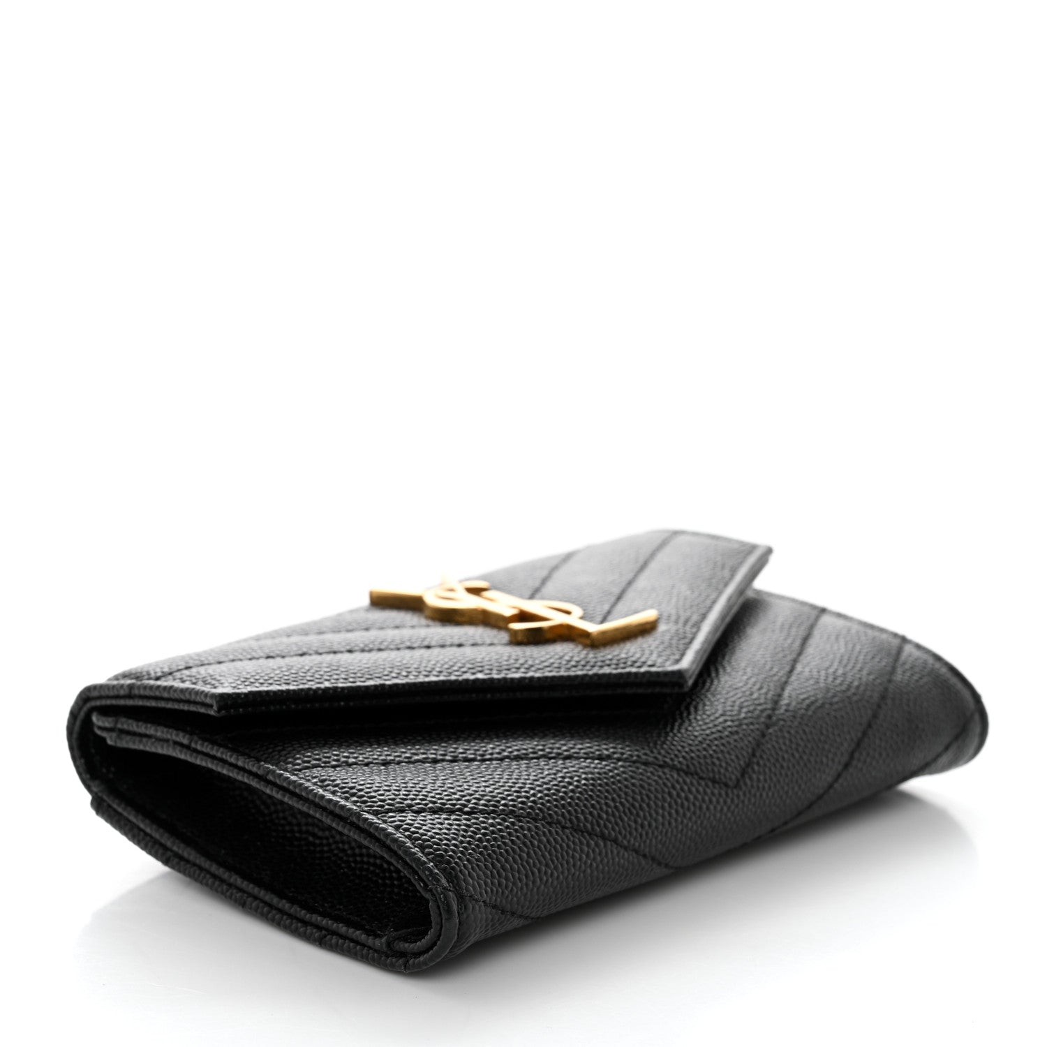 Saint Laurent Grain De Poudre Matelasse Chevron Small Monogram Envelope Wallet Black 3 of 6