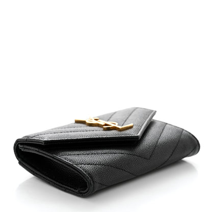 Saint Laurent Grain De Poudre Matelasse Chevron Small Monogram Envelope Wallet Black 3 of 6