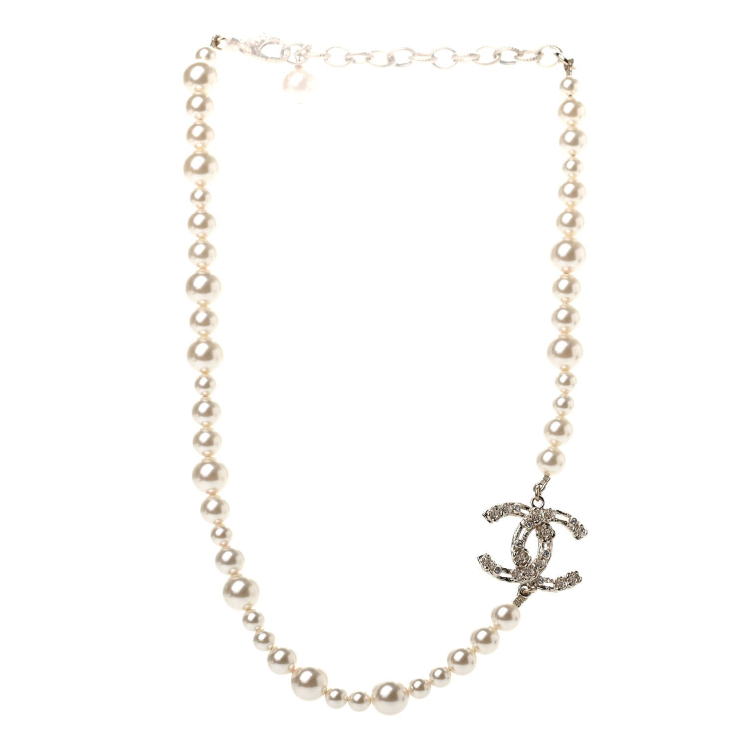 Chanel Pearl Crystal CC Camellia Short Necklace Gold 3 of 5