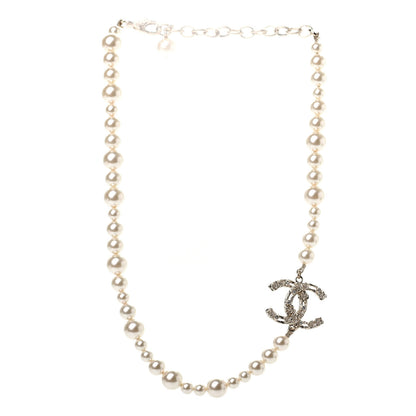 Chanel Pearl Crystal CC Camellia Short Necklace Gold 3 of 5