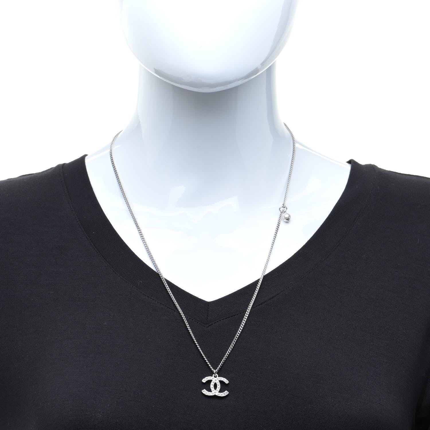 Chanel Crystal Pearl CC Pendant Necklace Silver 2 of 6