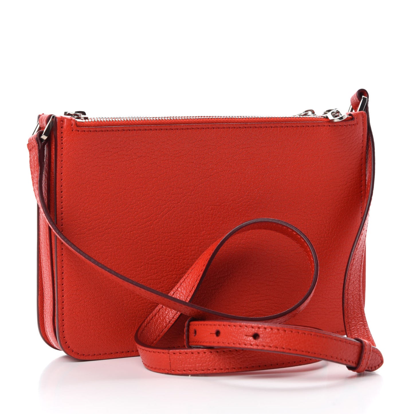 Grainy Goatskin Triple Zip Crossbody Bag Bright Red