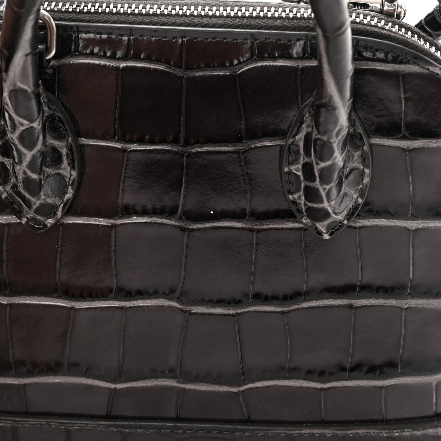 Shiny Calfskin Logo Crocodile Embossed XXS Ville Top Handle Bag Gray