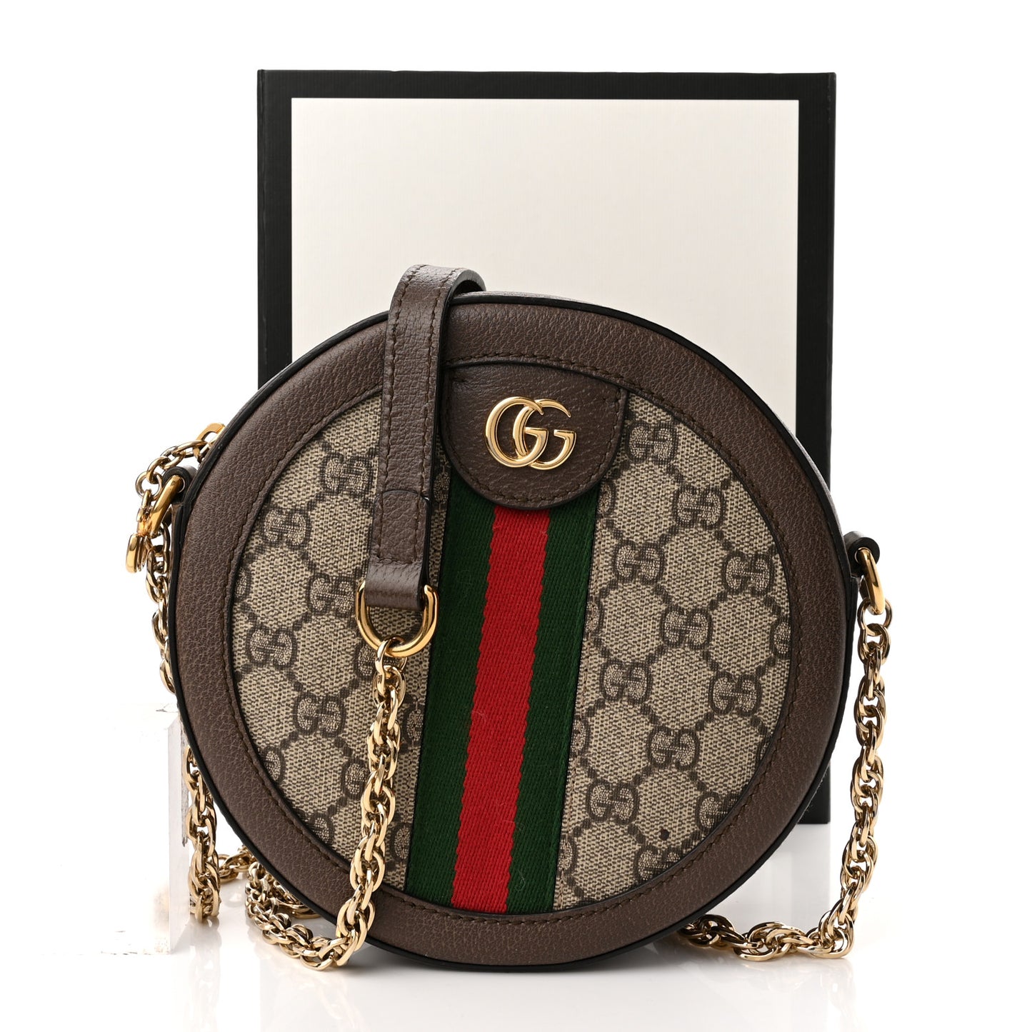 GG Supreme Monogram Web Mini Ophidia Round Shoulder Bag Brown