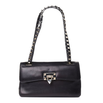 Valentino Garavani Vitello Rockstud Flip Lock Shoulder Flap Bag Black 1 of 12