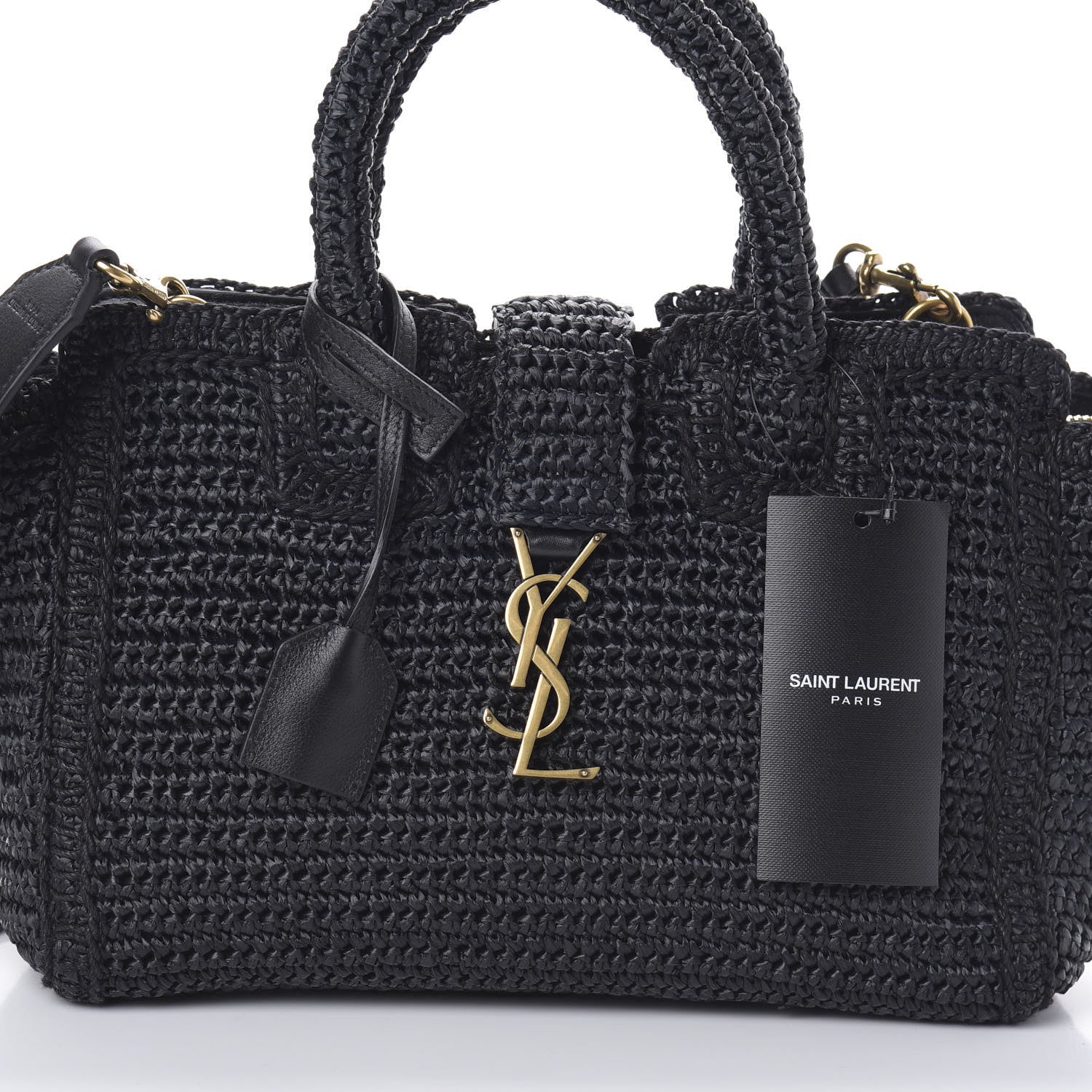 Saint Laurent Raffia Baby Monogram Downtown Cabas Black 7 of 9