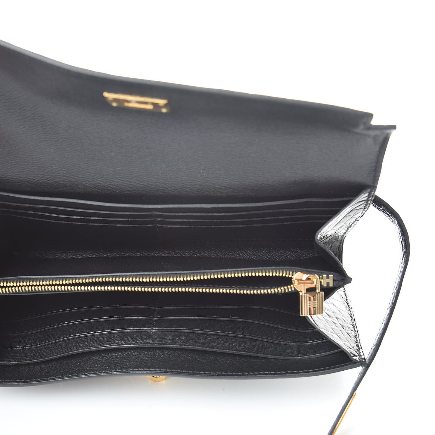 Shiny Alligator Kelly Longue Wallet Black