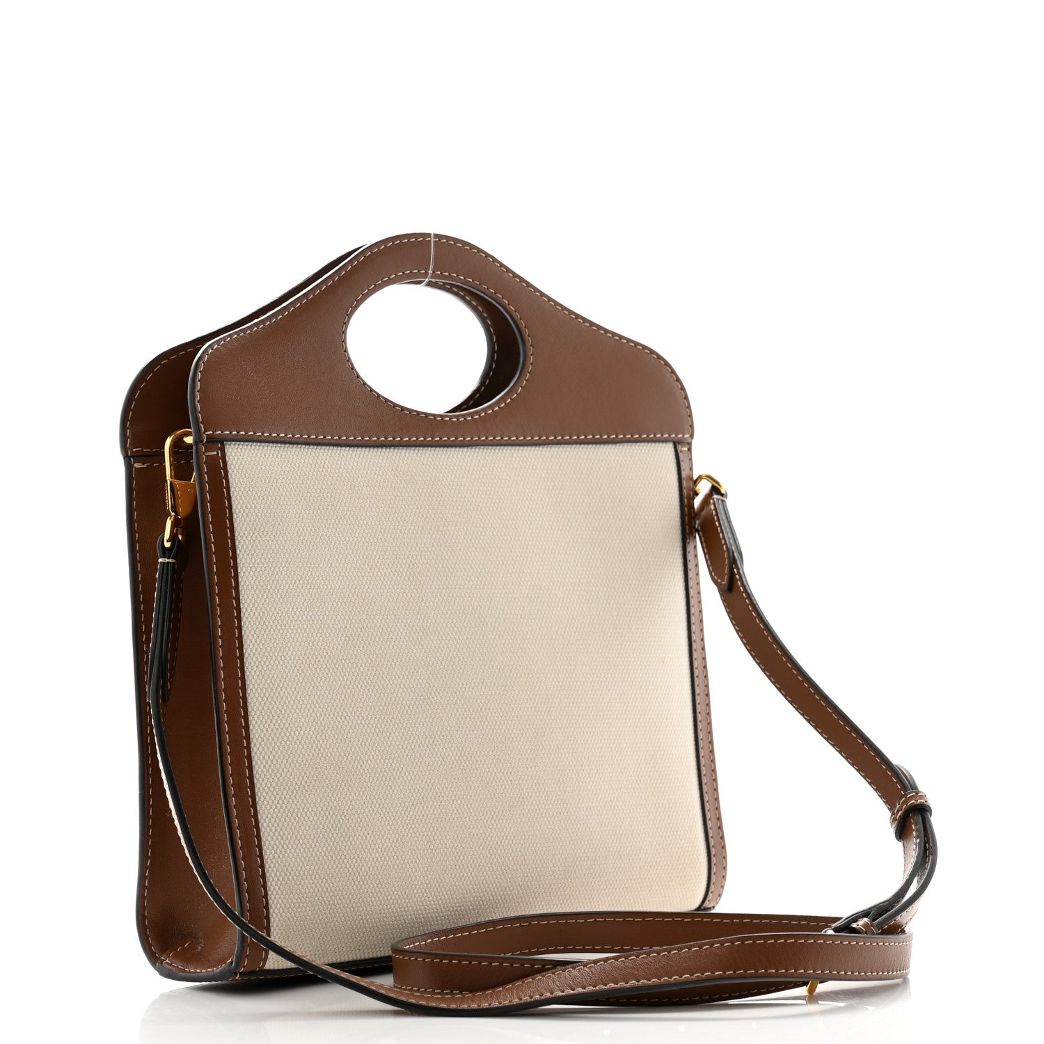 Burberry Canvas Smooth Calfskin Two Tone Mini Pocket Bag Natural Malt Brown 3 of 12