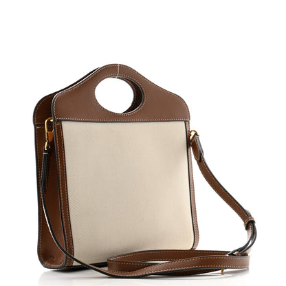 Burberry Canvas Smooth Calfskin Two Tone Mini Pocket Bag Natural Malt Brown 3 of 12