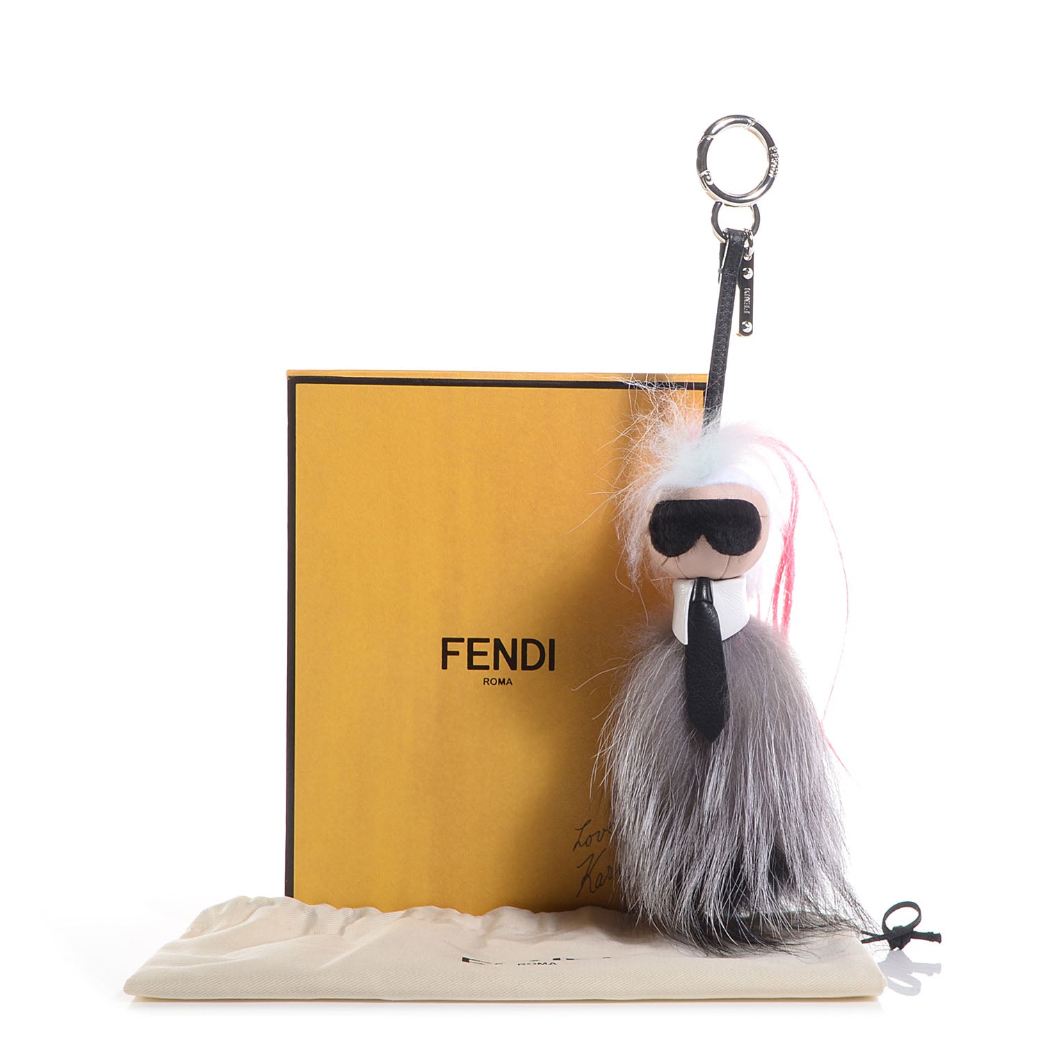 Fendi Mink Fox Goat Fur Mini Karlito Bag Charm Pink 6 of 6