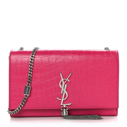 Saint Laurent Calfskin Crocodile Embossed Medium Classic Monogram Kate Tassel Satchel Fuchsia 1 of 11