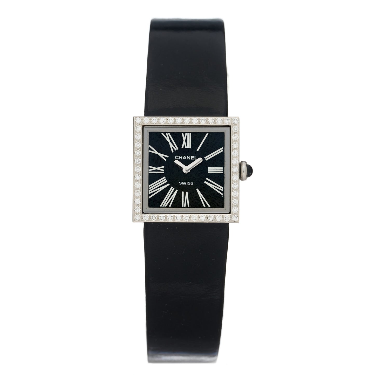 Stainless Steel Patent Leather Diamond 23mm Mademoiselle Quartz Watch Black