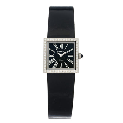 Chanel Stainless Steel Patent Leather Diamond 23mm Mademoiselle Quartz Watch Black 1 of 4
