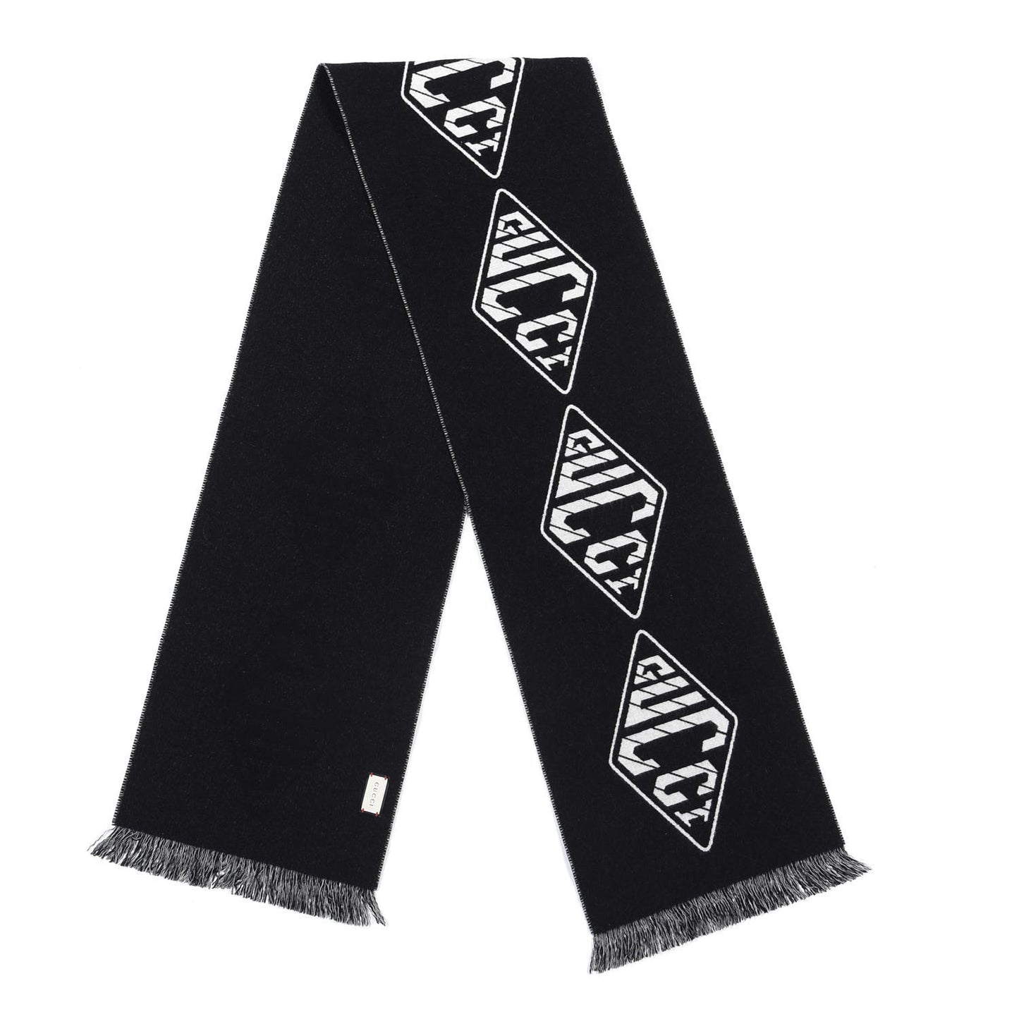 Wool Cashmere Logo Scarf Black
