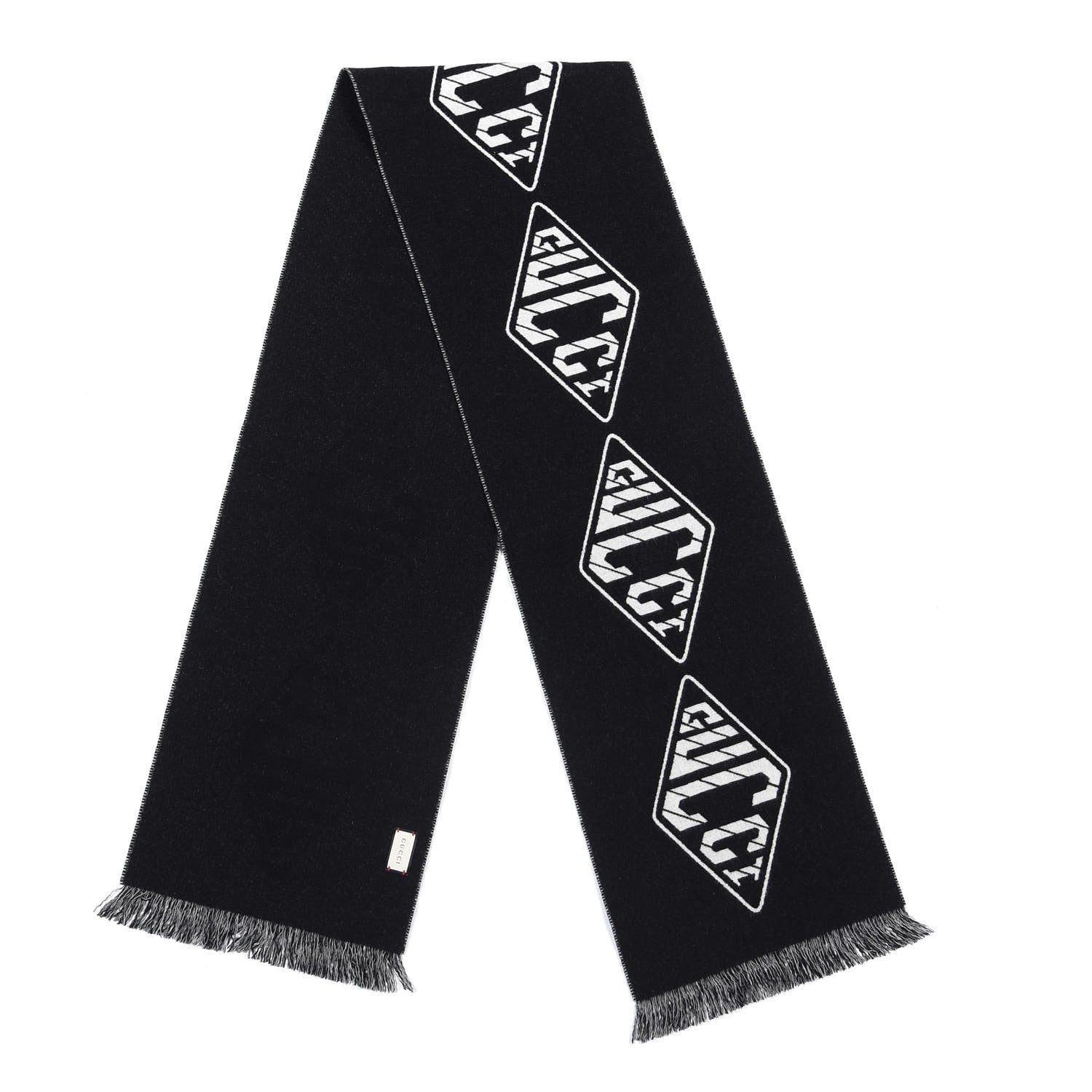 Gucci Wool Cashmere Logo Scarf Black 2 of 4