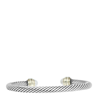 David Yurman Sterling Silver 14K Yellow Gold Pearl Blue Sapphire 5mm Cable Classics Bracelet 3 of 4