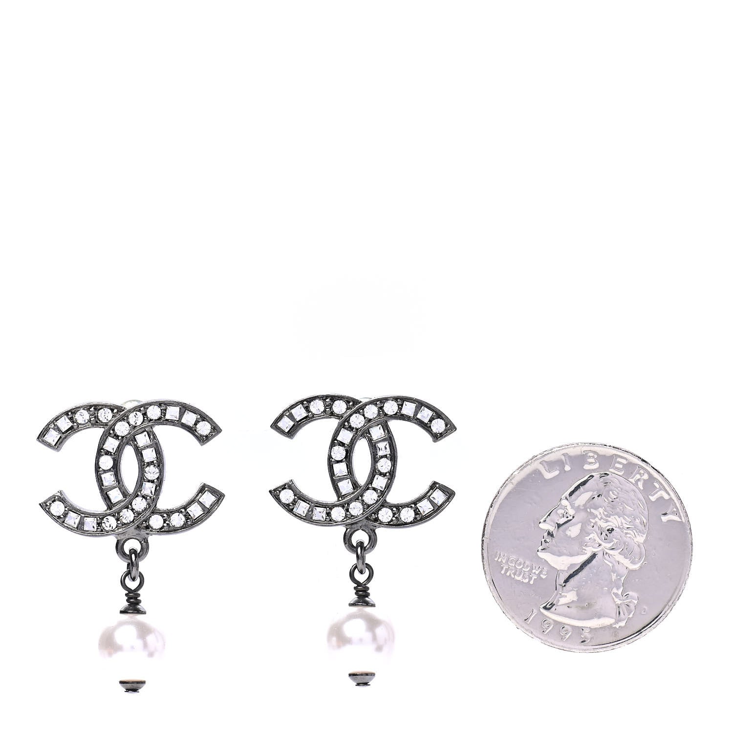 Chanel Ruthenium Crystal Pearl CC Drop Earrings 2 of 4