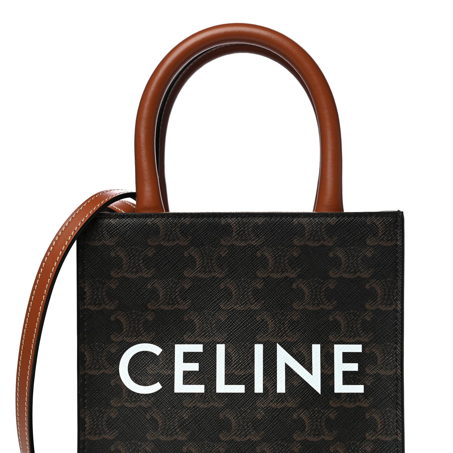 Celine Triomphe Canvas Calfskin Mini Vertical Cabas Tan 7 of 9