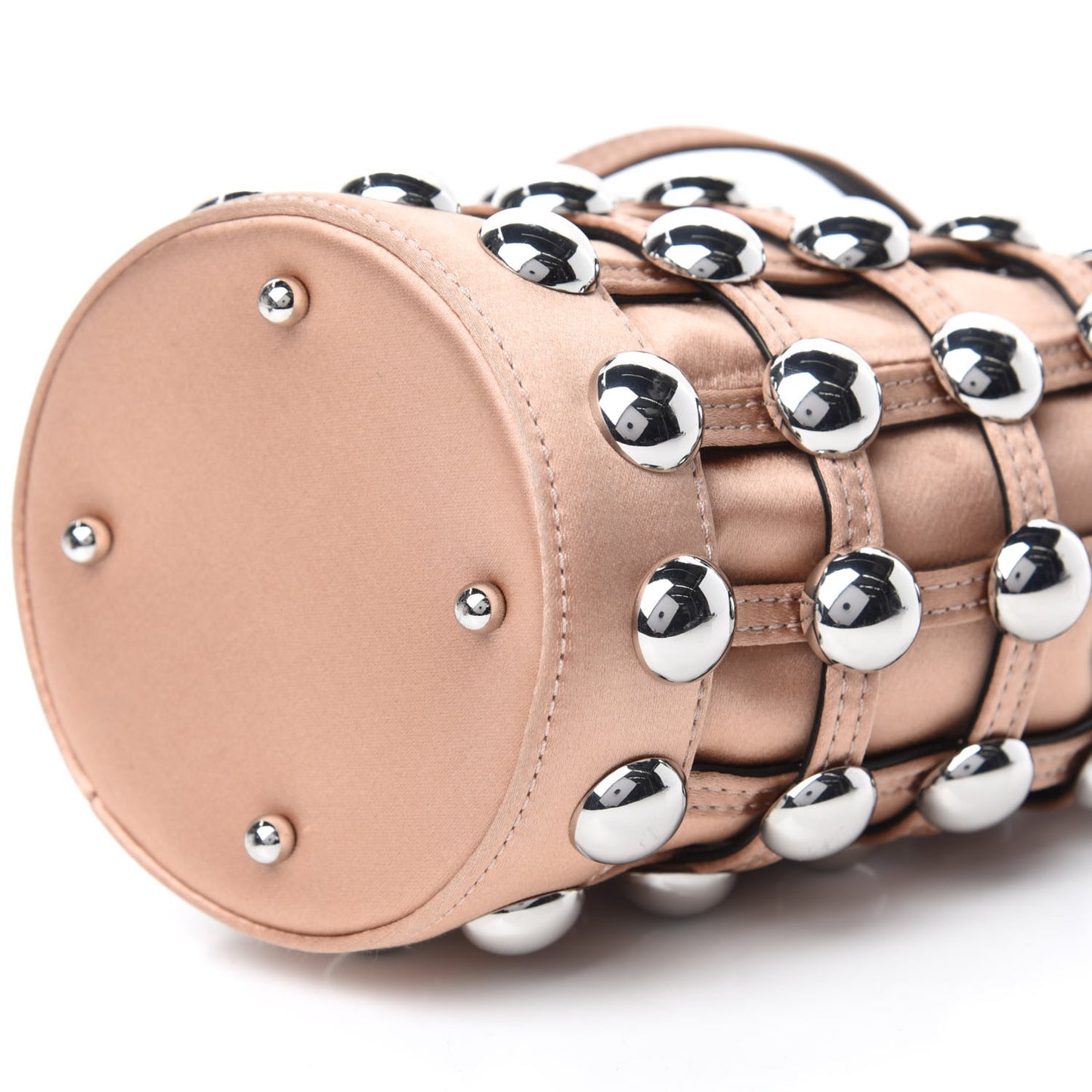 Satin Embellished Mini Roxy Bucket Bag Nude