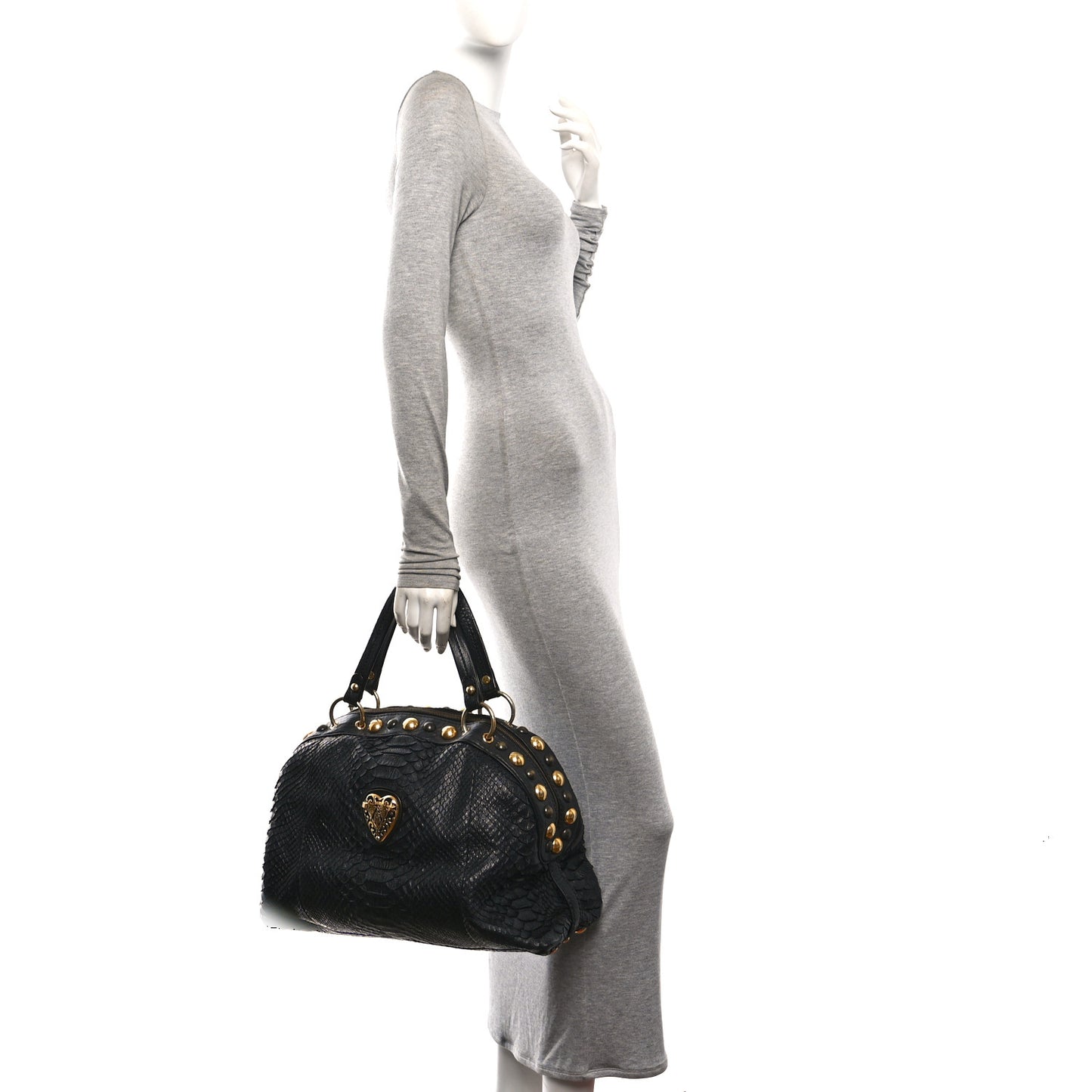 Snakeskin Large Babouska Dome Satchel Black