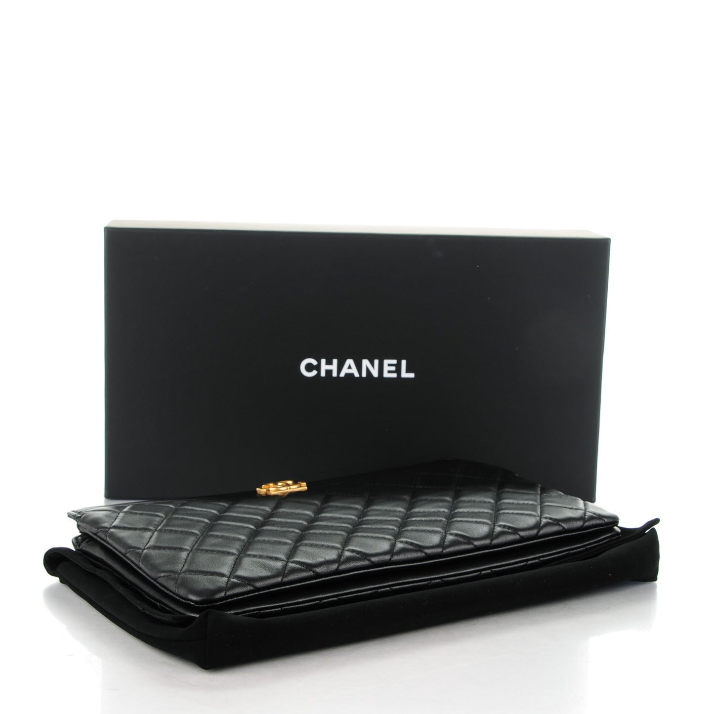 Lambskin Quilted Medium Boy Pouch Black