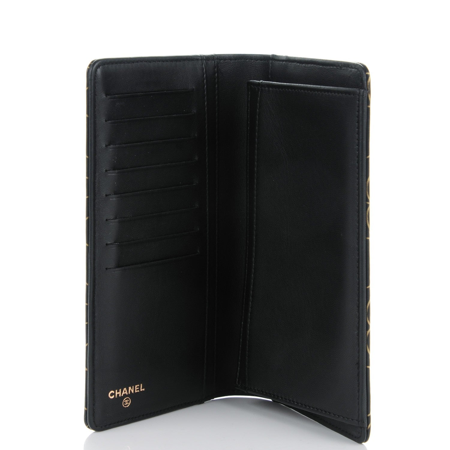 Chanel Lambskin Camellia Embossed Yen Wallet Black Gold 5 of 8