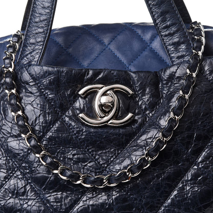 Chanel Glazed Calfskin Lambskin Quilted Portobello Tote Navy 8 of 10