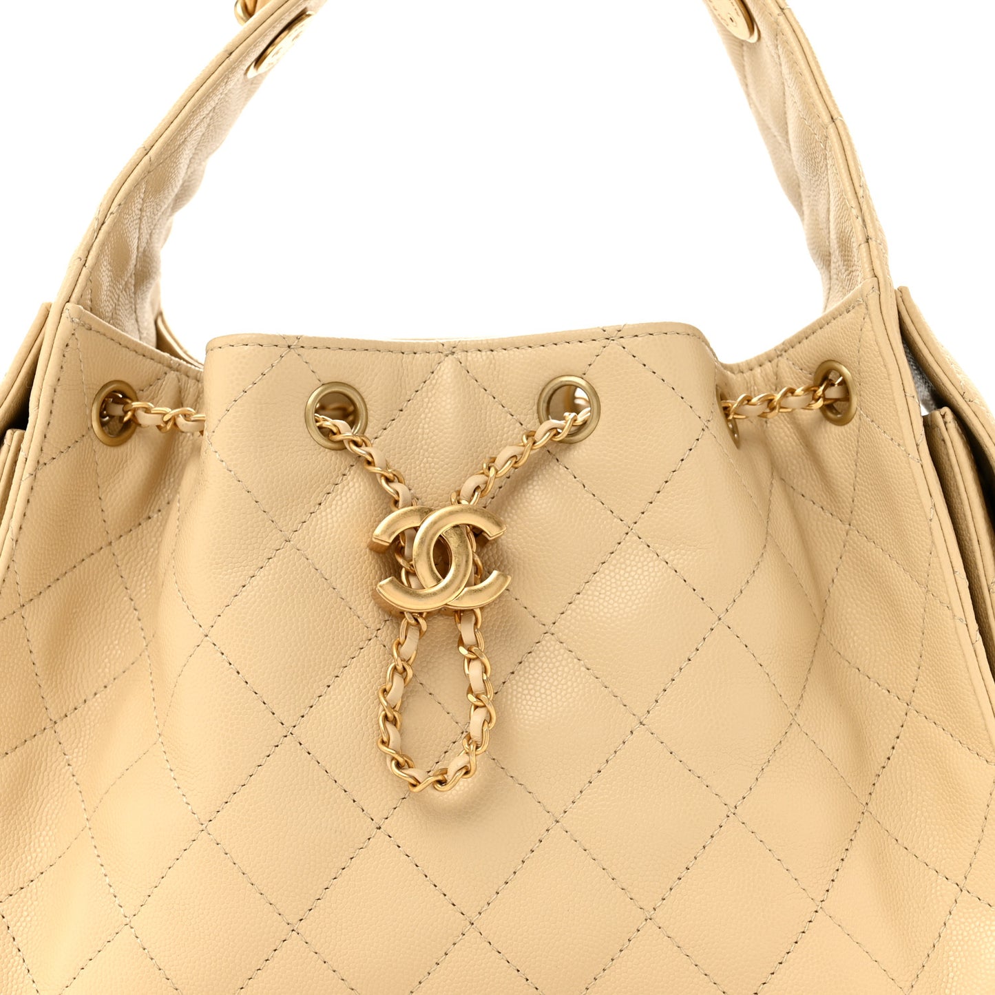 Caviar Quilted Small Chanel 25 Handbag Beige