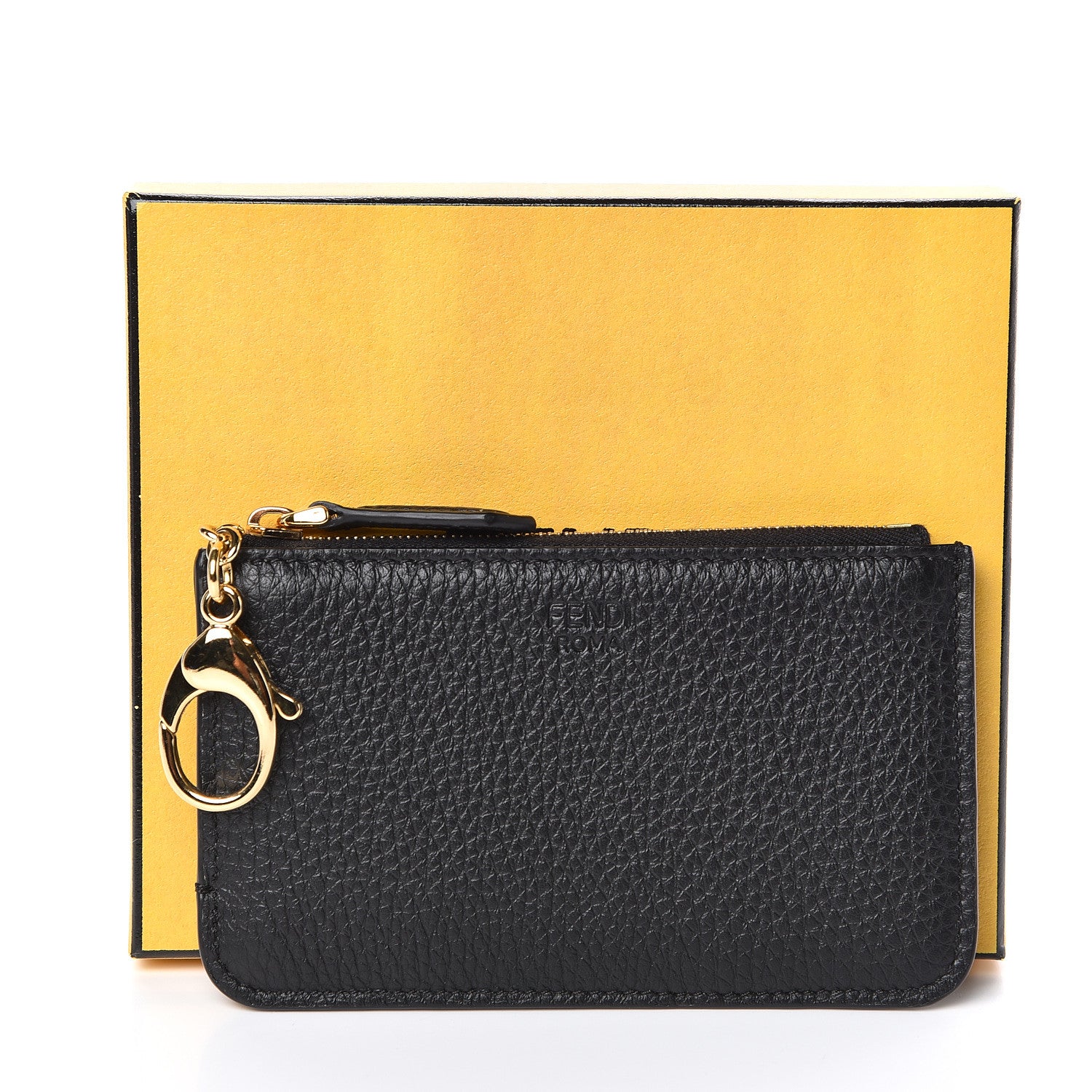 Fendi Cuoio Romano Vitello Grace Key Case Pouch Black Camelia 8 of 8