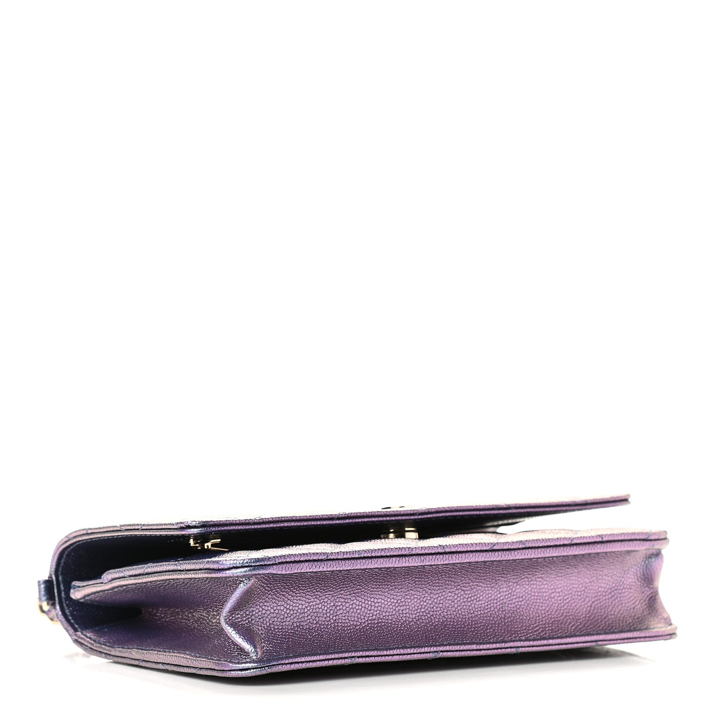 Iridescent Caviar Quilted Wallet On Chain WOC Dark Blue