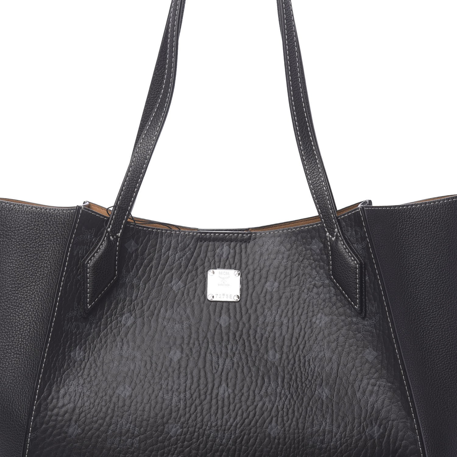 MCM Visetos Medium Yris Shopper Tote Black 7 of 9